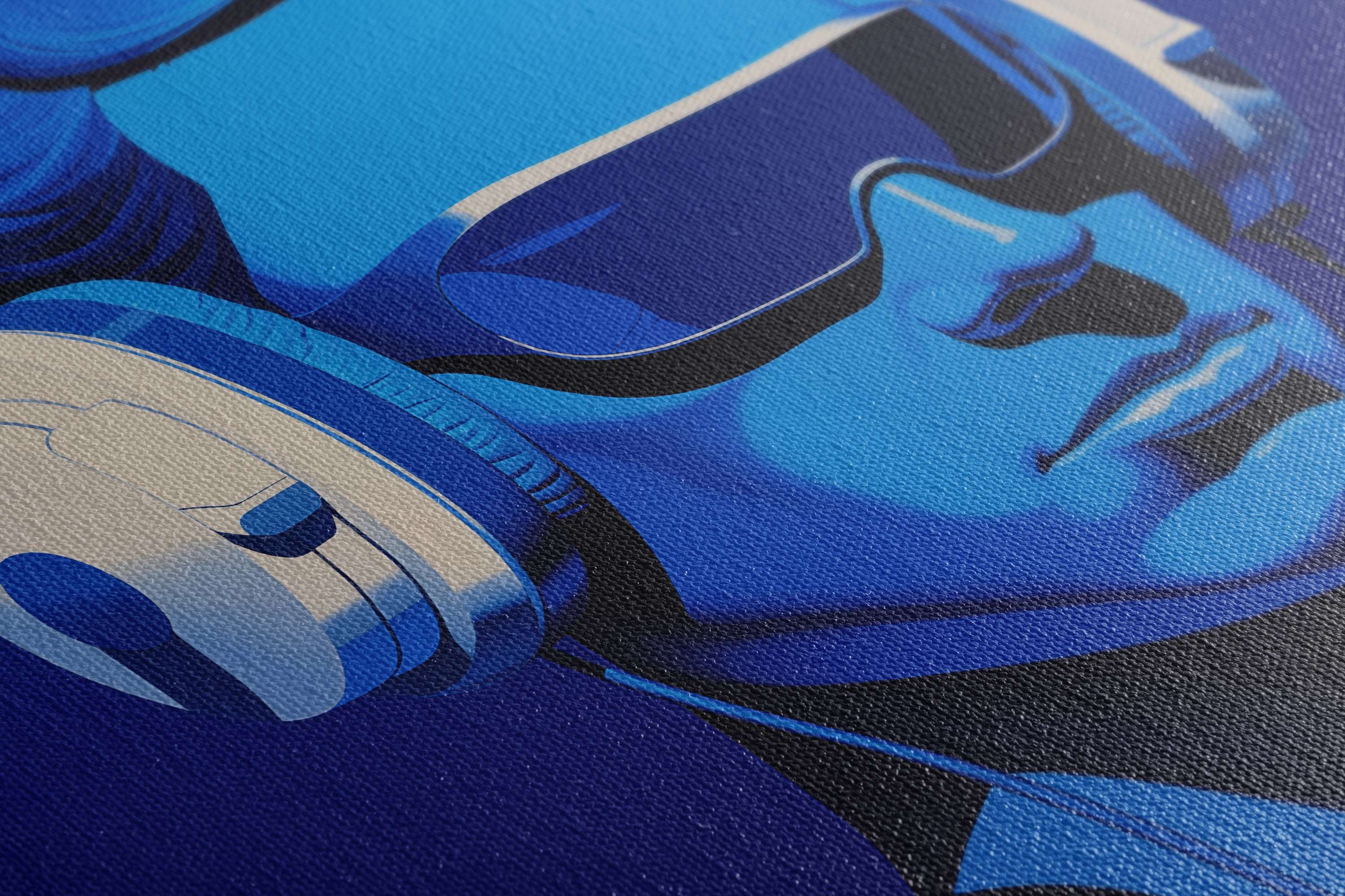 Surreal Figure in Headphones on Blue - Canvas Print - Artoholica Ready to Hang Canvas Print