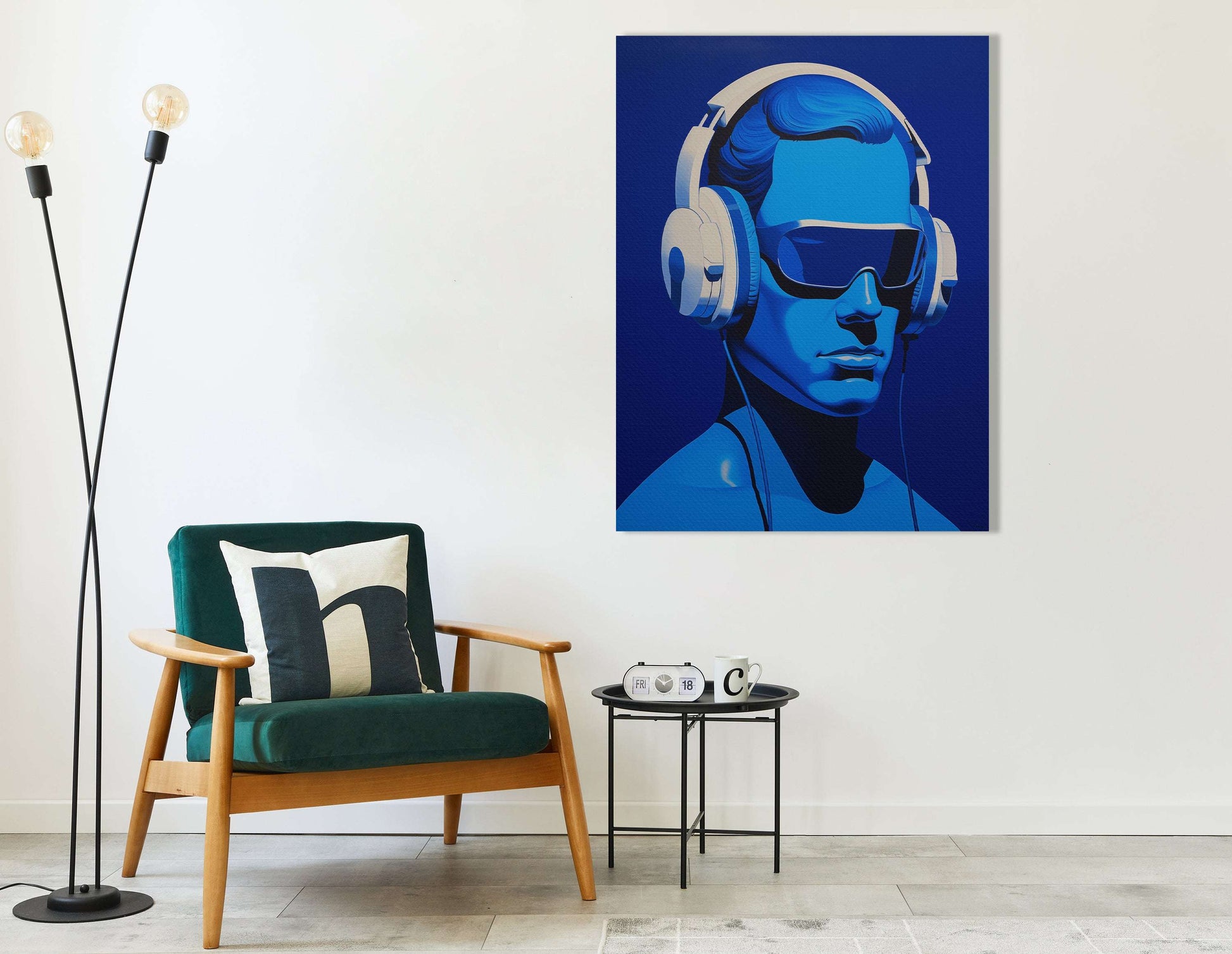 Surreal Figure in Headphones on Blue - Canvas Print - Artoholica Ready to Hang Canvas Print