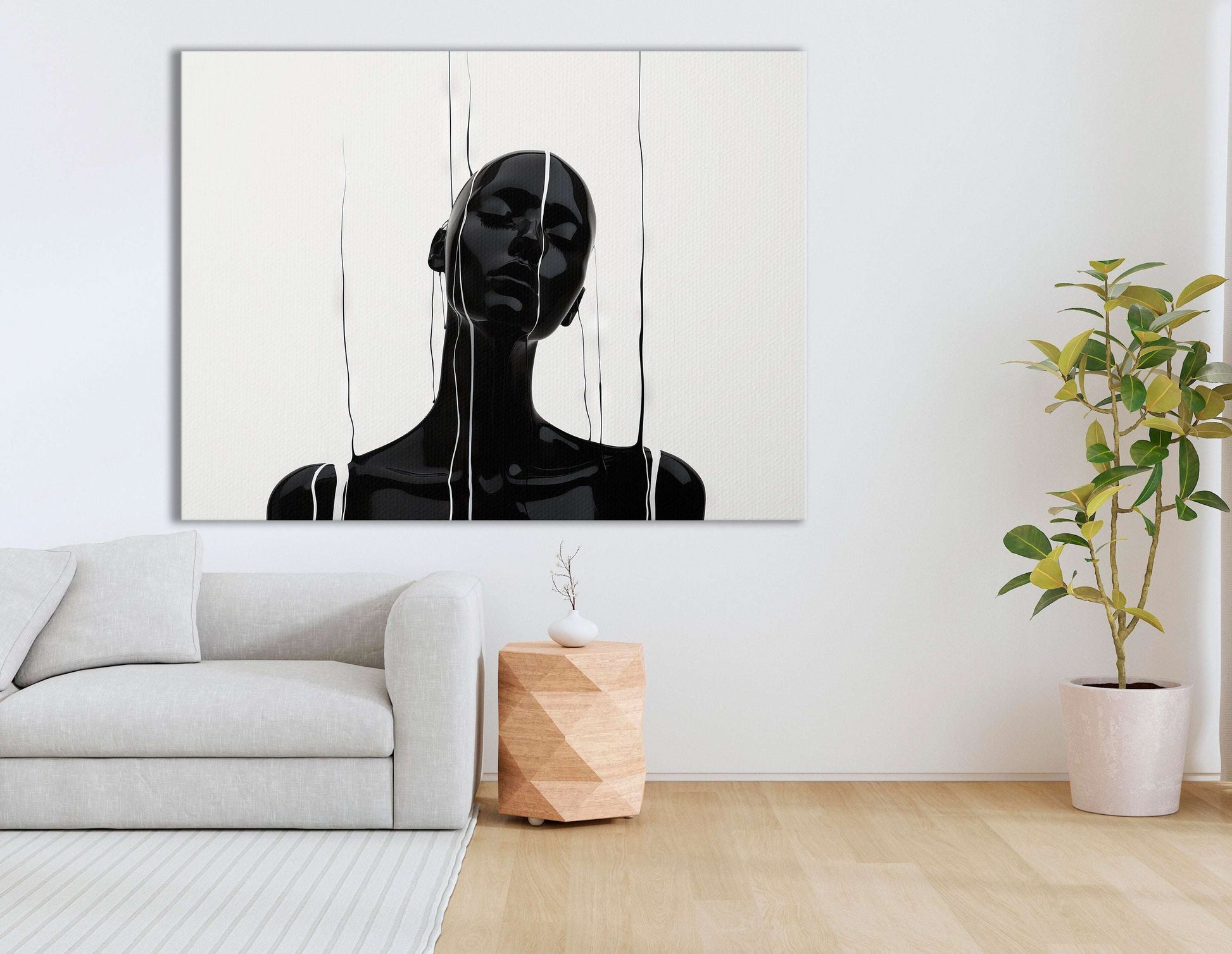 Surreal Robotic Lady in Black and White - Canvas Print - Artoholica Ready to Hang Canvas Print