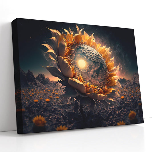 Surreal Sunflower Field on Alien Planet - Canvas Print - Artoholica Ready to Hang Canvas Print