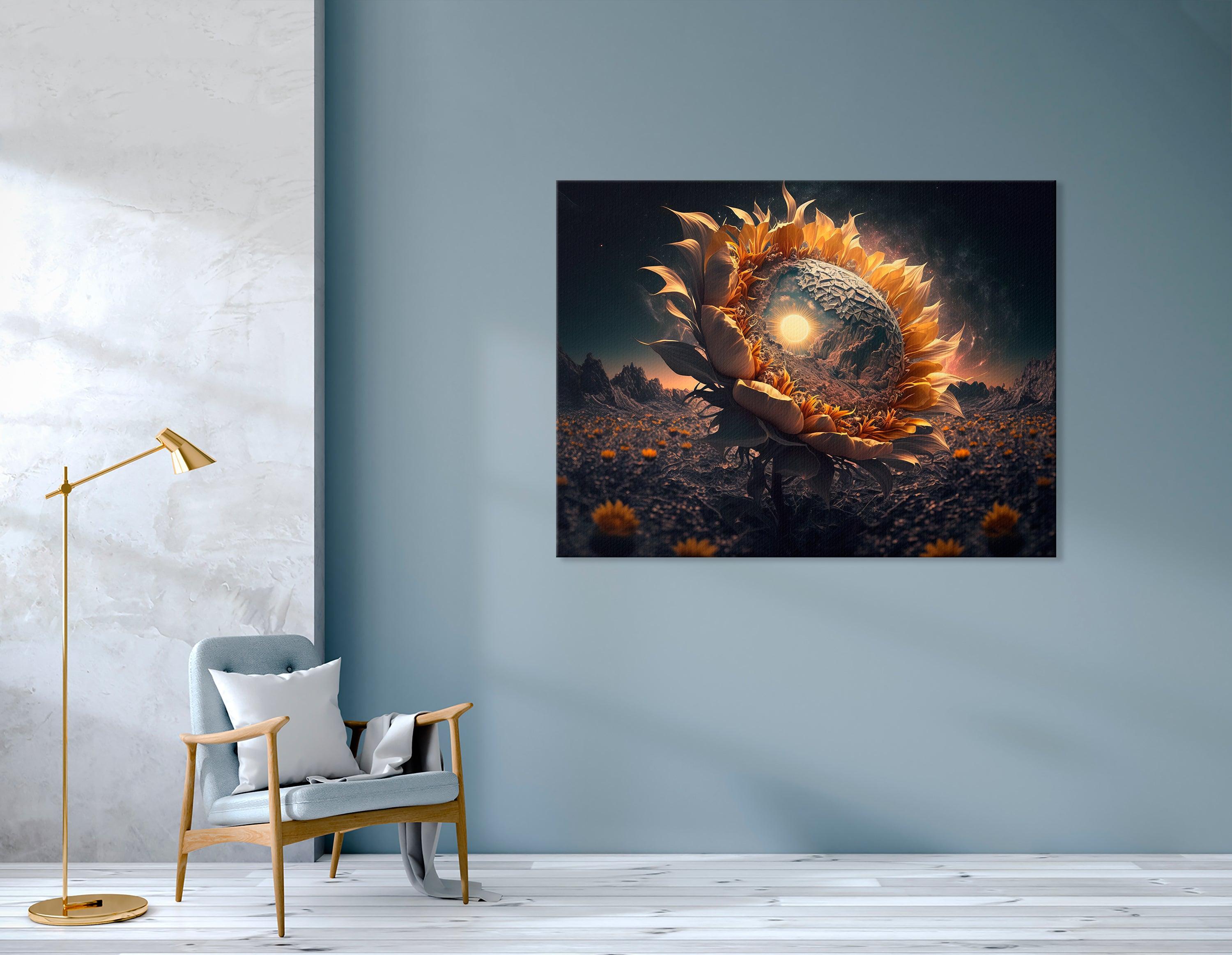 Surreal Sunflower Field on Alien Planet - Canvas Print - Artoholica Ready to Hang Canvas Print