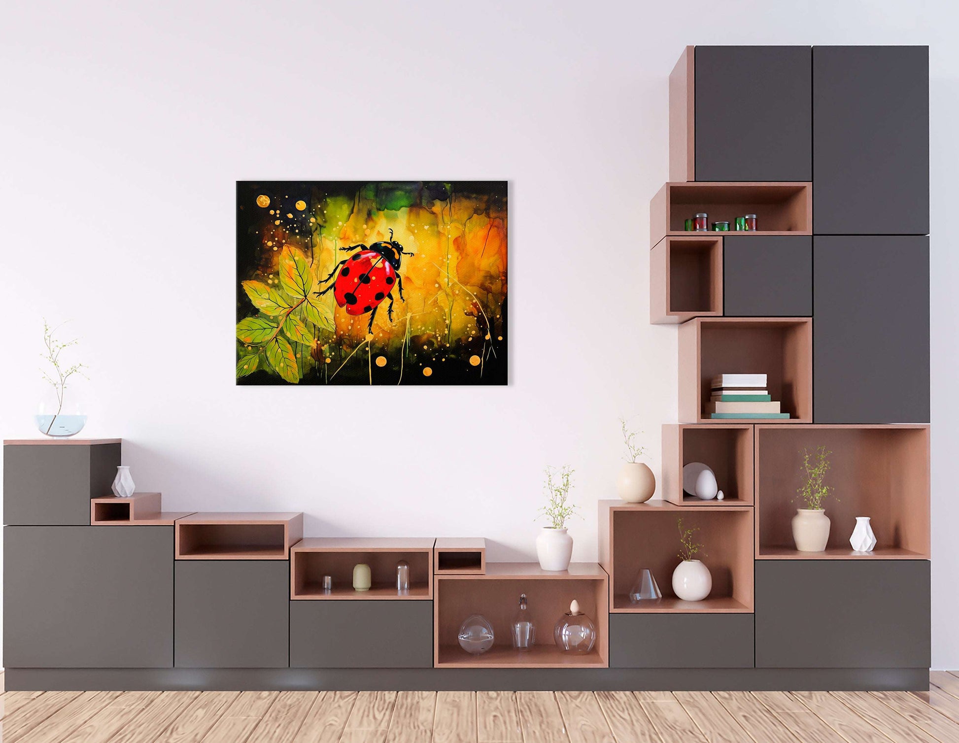 Surrealistic Ladybug on Dark Background - Canvas Print - Artoholica Ready to Hang Canvas Print