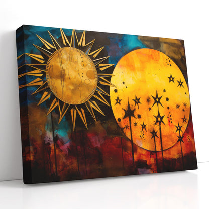 Surrealistic Sky: Sun, Stars, Moon - Canvas Print - Artoholica Ready to Hang Canvas Print