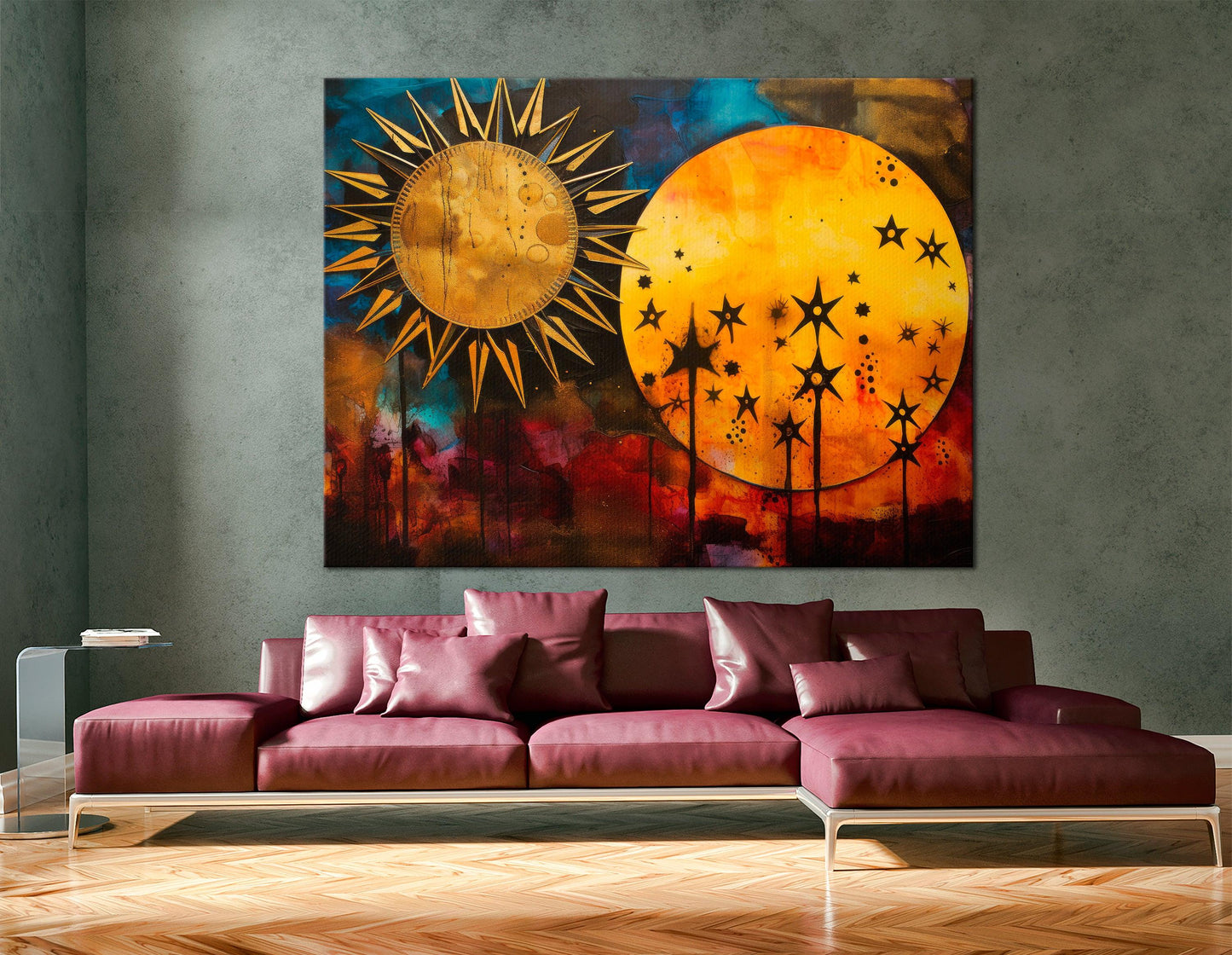 Surrealistic Sky: Sun, Stars, Moon - Canvas Print - Artoholica Ready to Hang Canvas Print