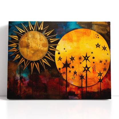 Surrealistic Sky: Sun, Stars, Moon - Canvas Print - Artoholica Ready to Hang Canvas Print