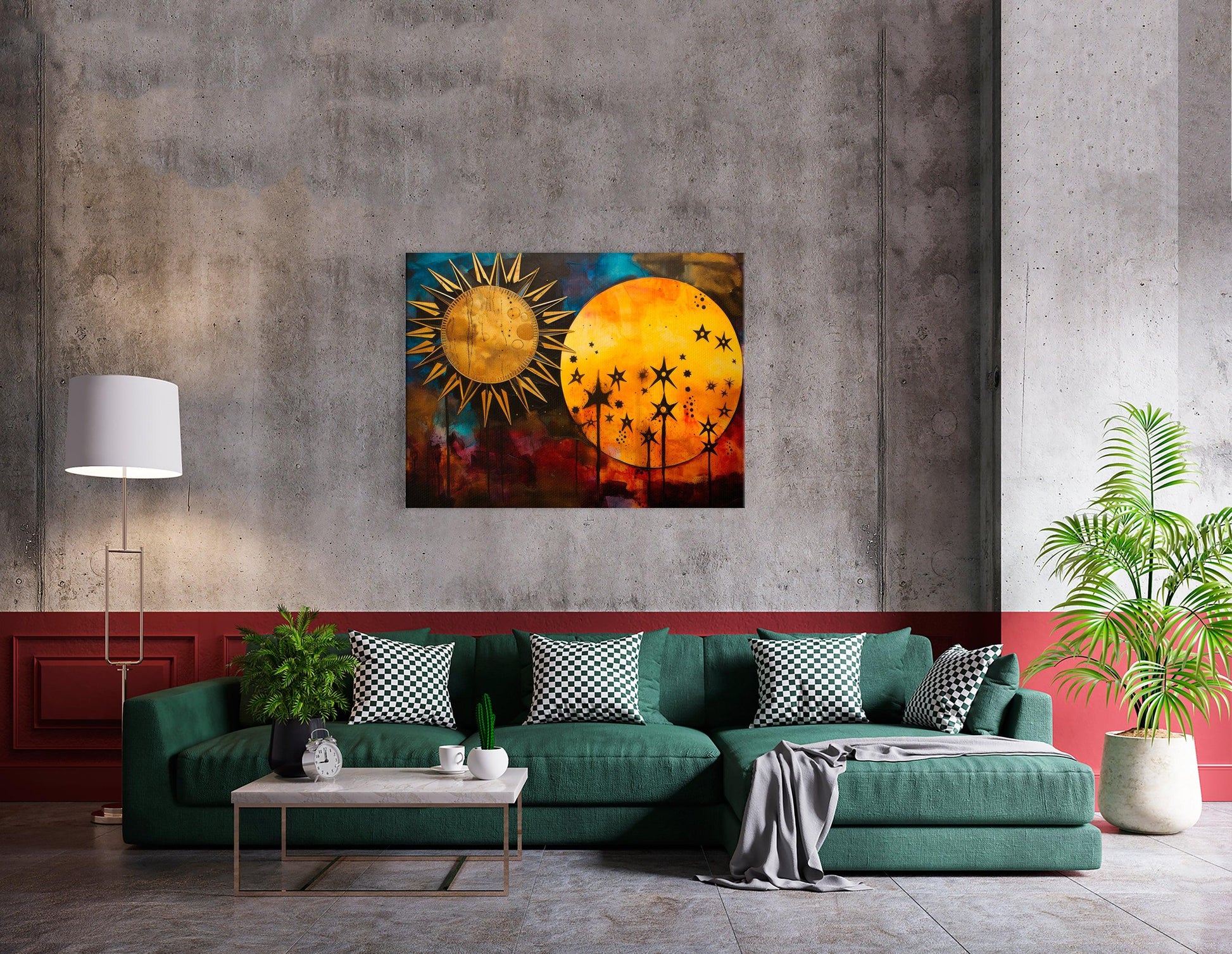 Surrealistic Sky: Sun, Stars, Moon - Canvas Print - Artoholica Ready to Hang Canvas Print