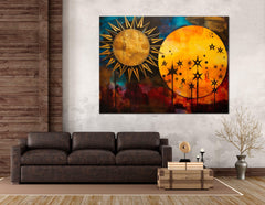 Surrealistic Sky: Sun, Stars, Moon - Canvas Print - Artoholica Ready to Hang Canvas Print