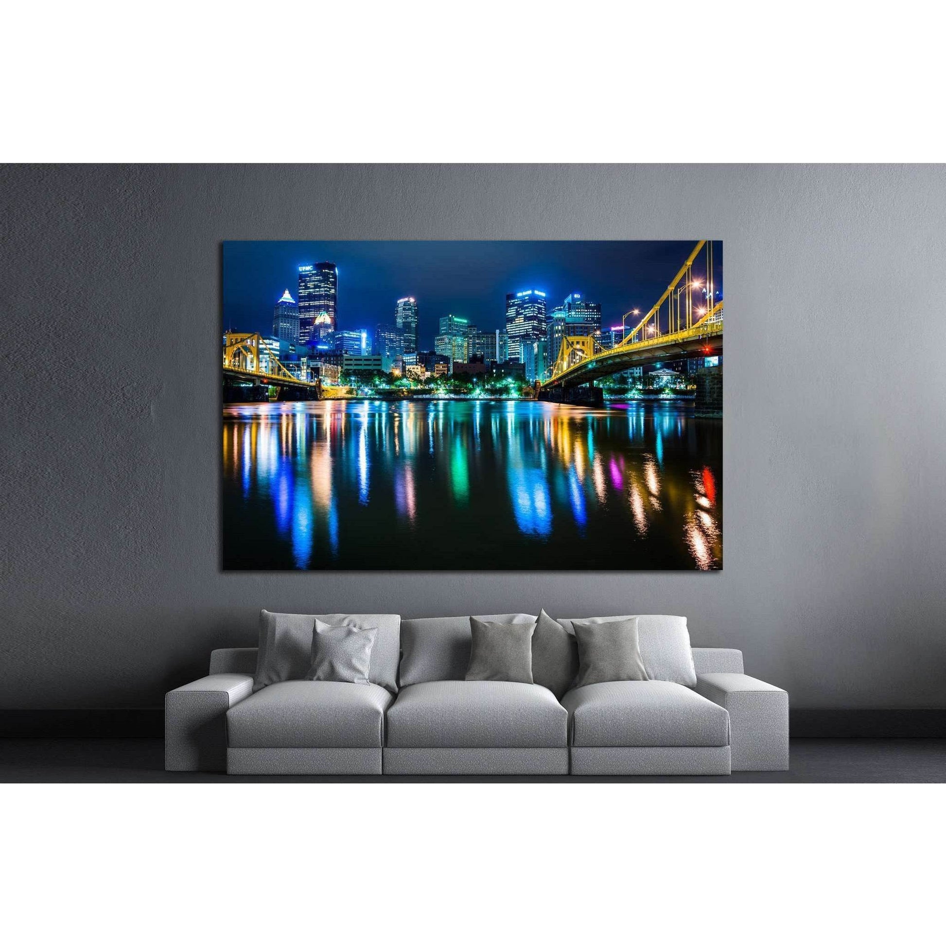 The Pittsburgh skyline, Allegheny River at night, Pennsylvania №1705 Ready to Hang Canvas PrintCanvas art arrives ready to hang, with hanging accessories included and no additional framing required. Every canvas print is hand-crafted, made on-demand at ou