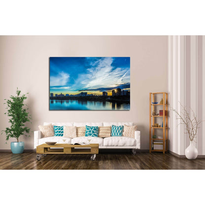 The skyline of Saskatoon, Canada at sunset №2155 Ready to Hang Canvas PrintCanvas art arrives ready to hang, with hanging accessories included and no additional framing required. Every canvas print is hand-crafted, made on-demand at our workshop and exper