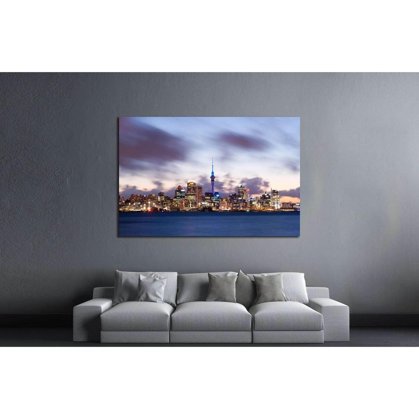 This image shows the Auckland skyline, New Zealand №2223 Ready to Hang Canvas PrintCanvas art arrives ready to hang, with hanging accessories included and no additional framing required. Every canvas print is hand-crafted, made on-demand at our workshop a