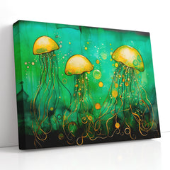 Three Luminous Jellyfish - Canvas Print - Artoholica Ready to Hang Canvas Print