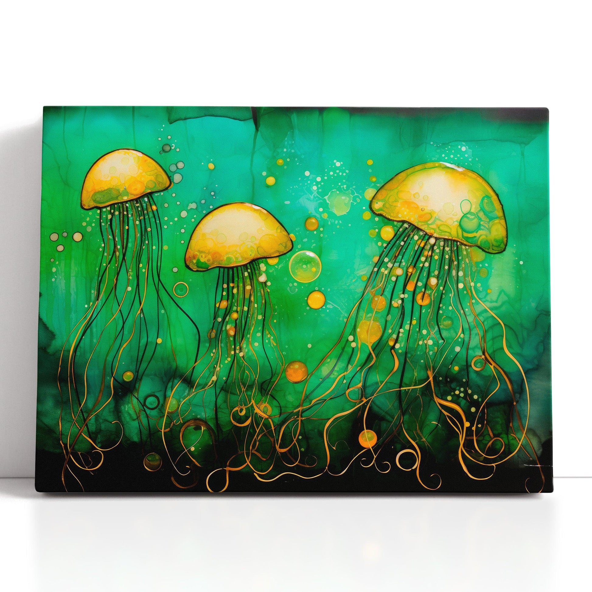 Three Luminous Jellyfish - Canvas Print - Artoholica Ready to Hang Canvas Print