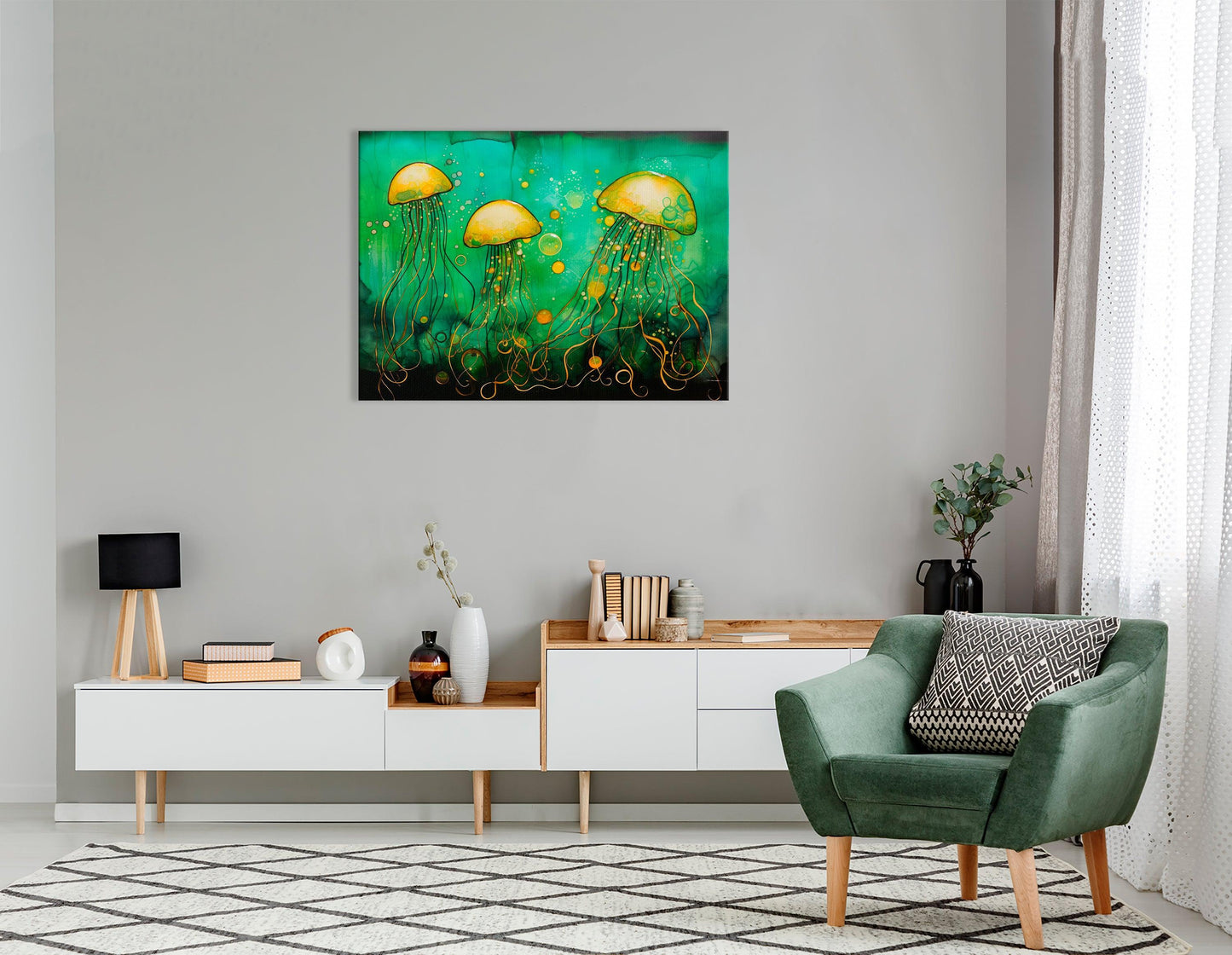 Three Luminous Jellyfish - Canvas Print - Artoholica Ready to Hang Canvas Print