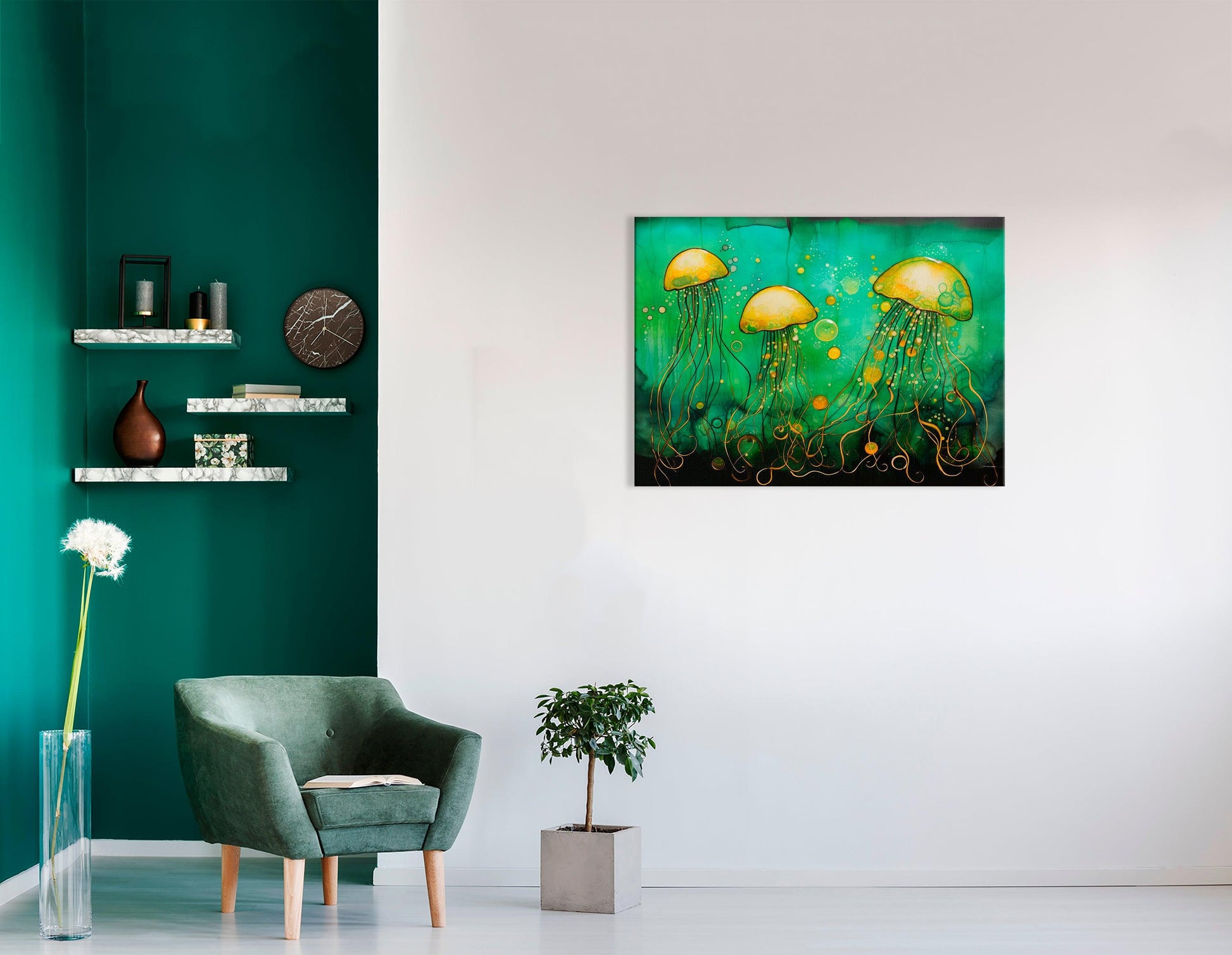 Three Luminous Jellyfish - Canvas Print - Artoholica Ready to Hang Canvas Print