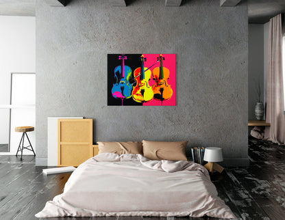 Three Neon Pop Art Violins - Canvas Print - Artoholica Ready to Hang Canvas Print