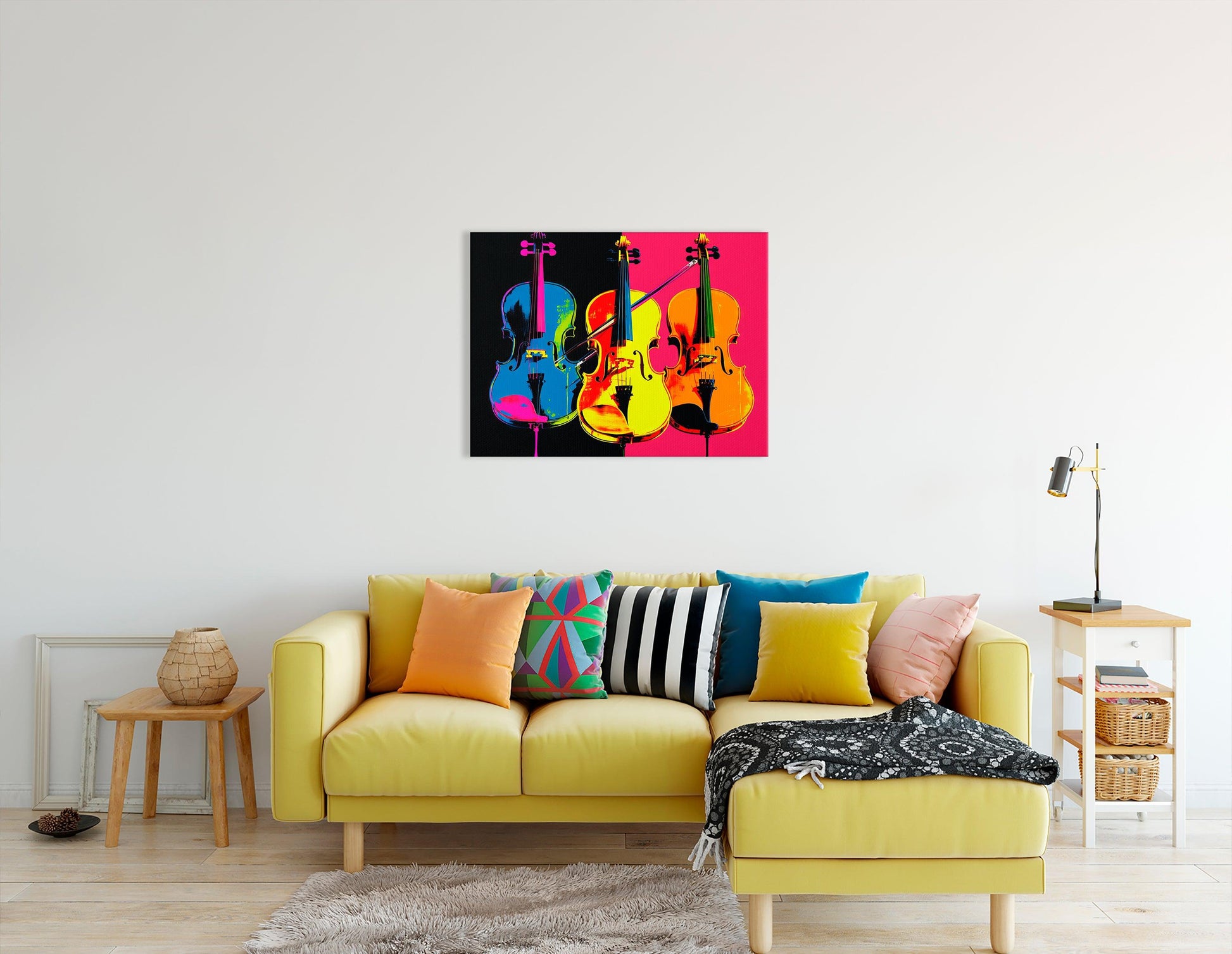 Three Neon Pop Art Violins - Canvas Print - Artoholica Ready to Hang Canvas Print