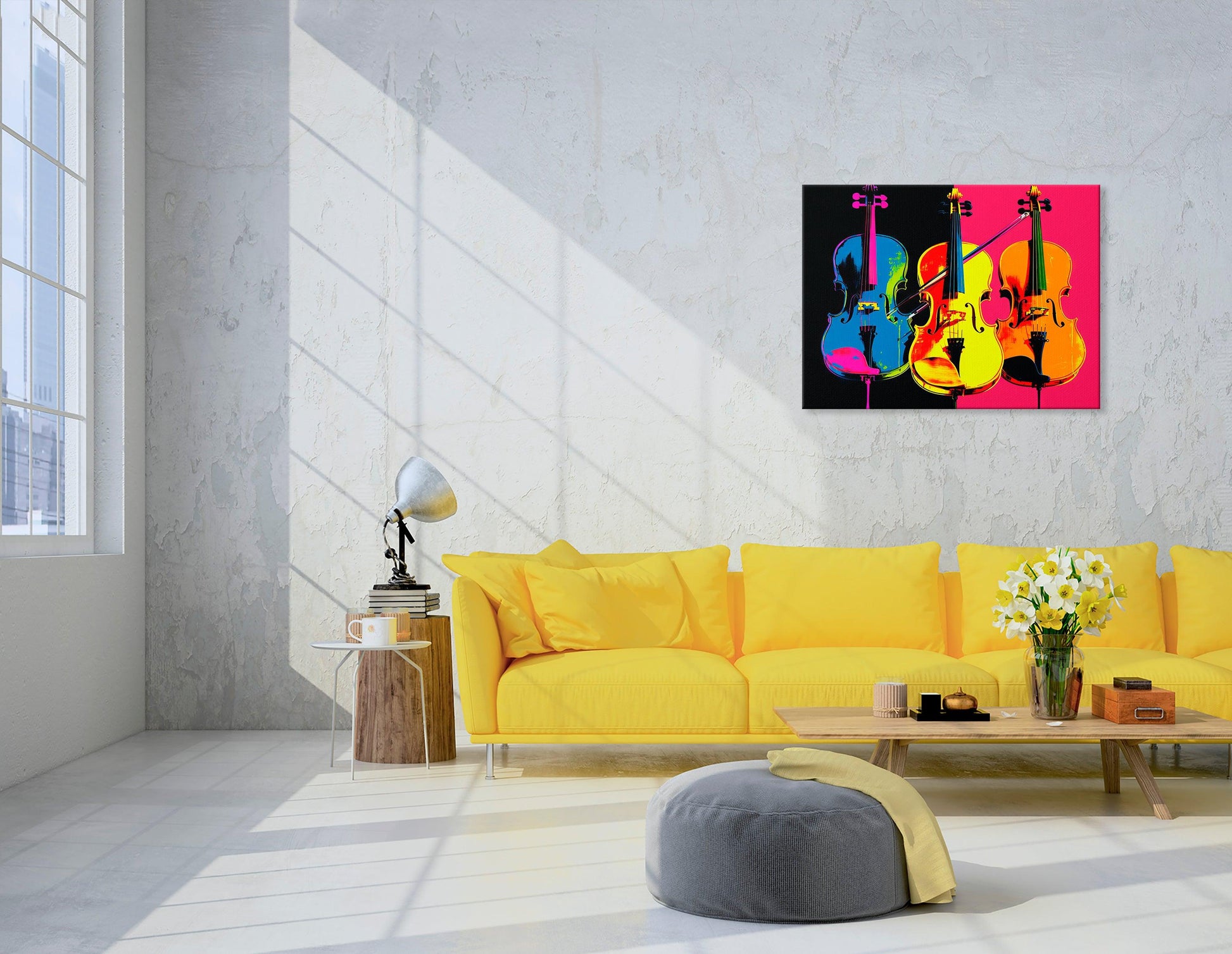 Three Neon Pop Art Violins - Canvas Print - Artoholica Ready to Hang Canvas Print