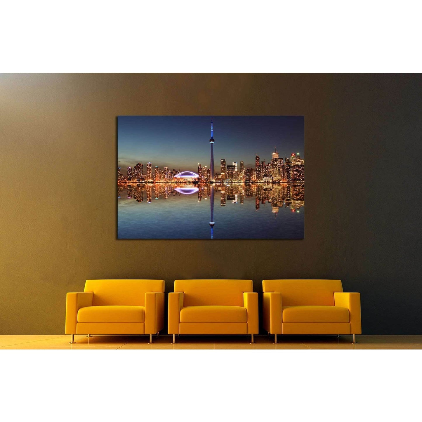 Toronto Skyline at night with a reflection in Lake Ontario №2040 Ready to Hang Canvas PrintCanvas art arrives ready to hang, with hanging accessories included and no additional framing required. Every canvas print is hand-crafted, made on-demand at our wo