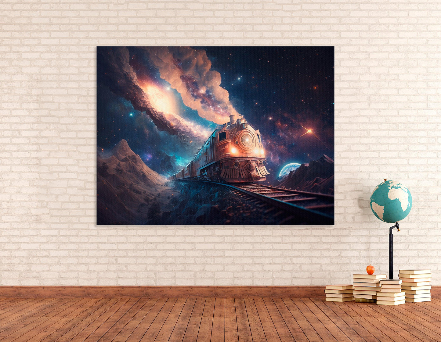 Train Between Stars and Planets - Canvas Print - Artoholica Ready to Hang Canvas Print