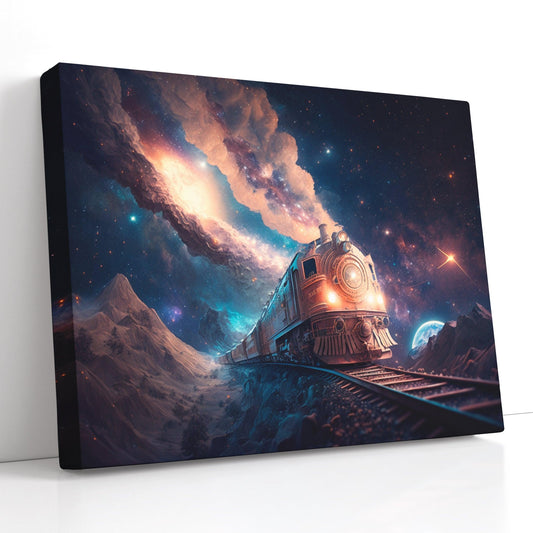 Train Between Stars and Planets - Canvas Print - Artoholica Ready to Hang Canvas Print