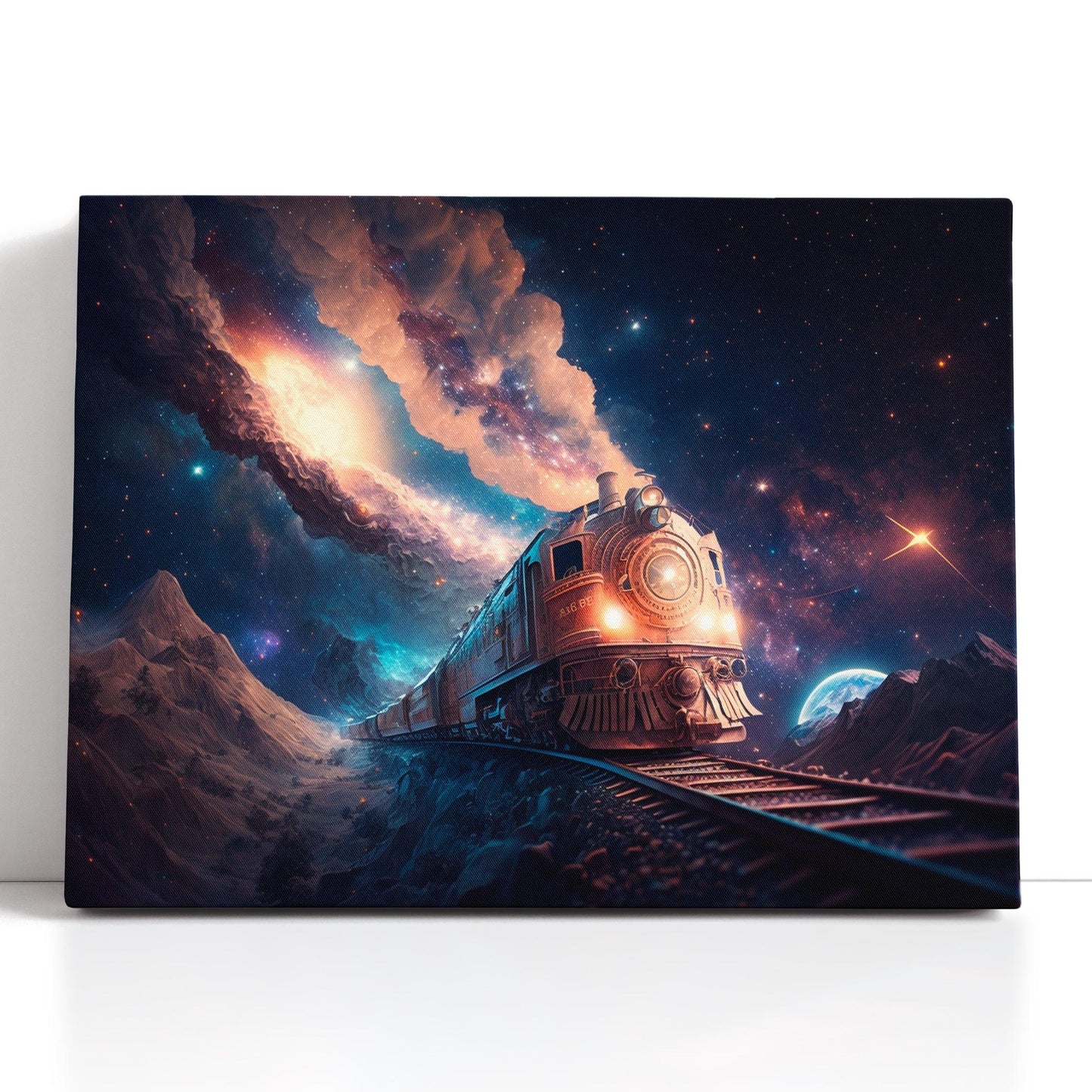 Train Between Stars and Planets - Canvas Print - Artoholica Ready to Hang Canvas Print