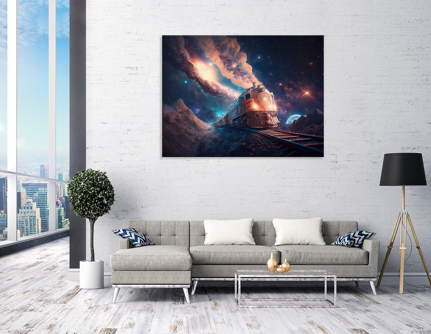 Train Between Stars and Planets - Canvas Print - Artoholica Ready to Hang Canvas Print