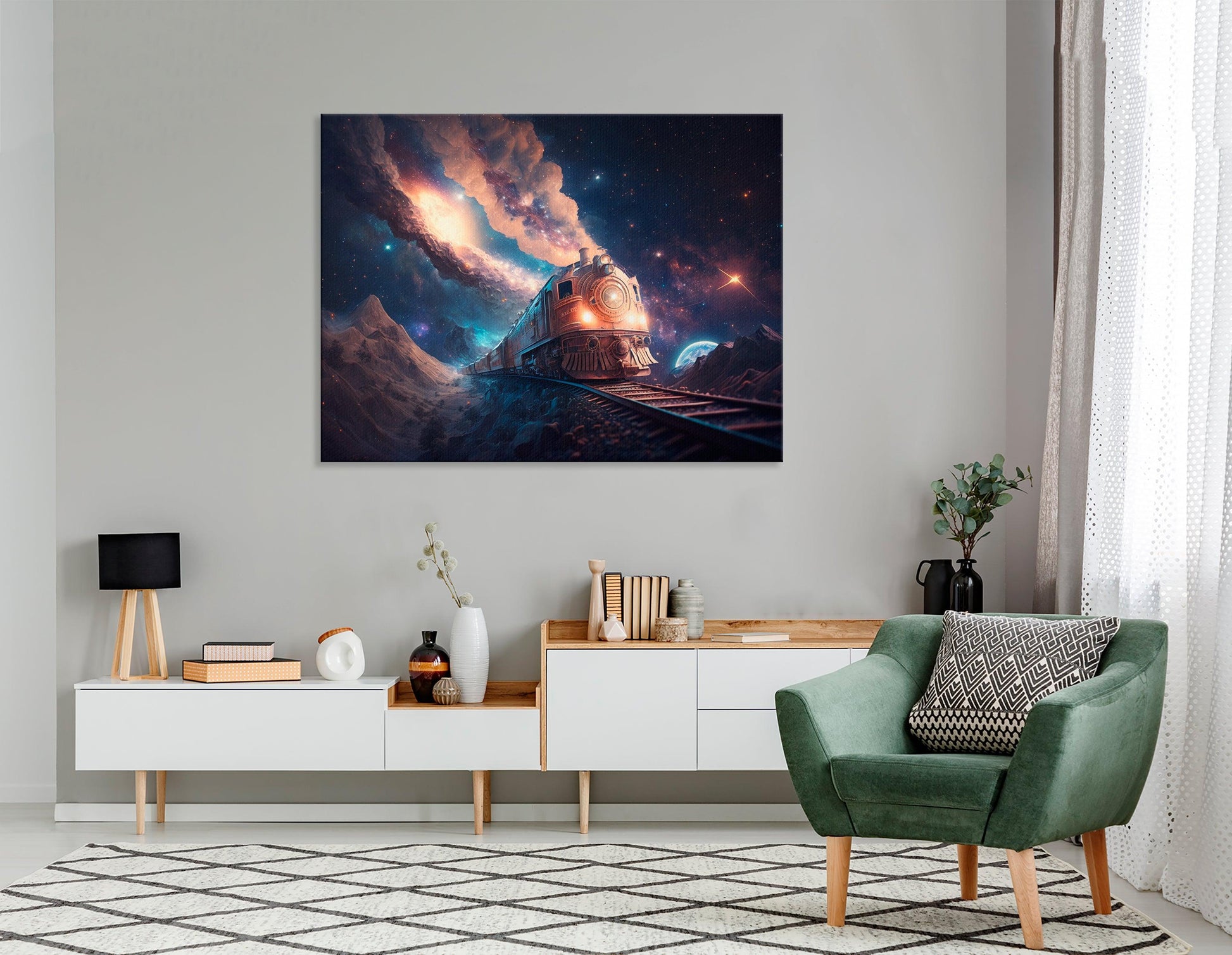 Train Between Stars and Planets - Canvas Print - Artoholica Ready to Hang Canvas Print