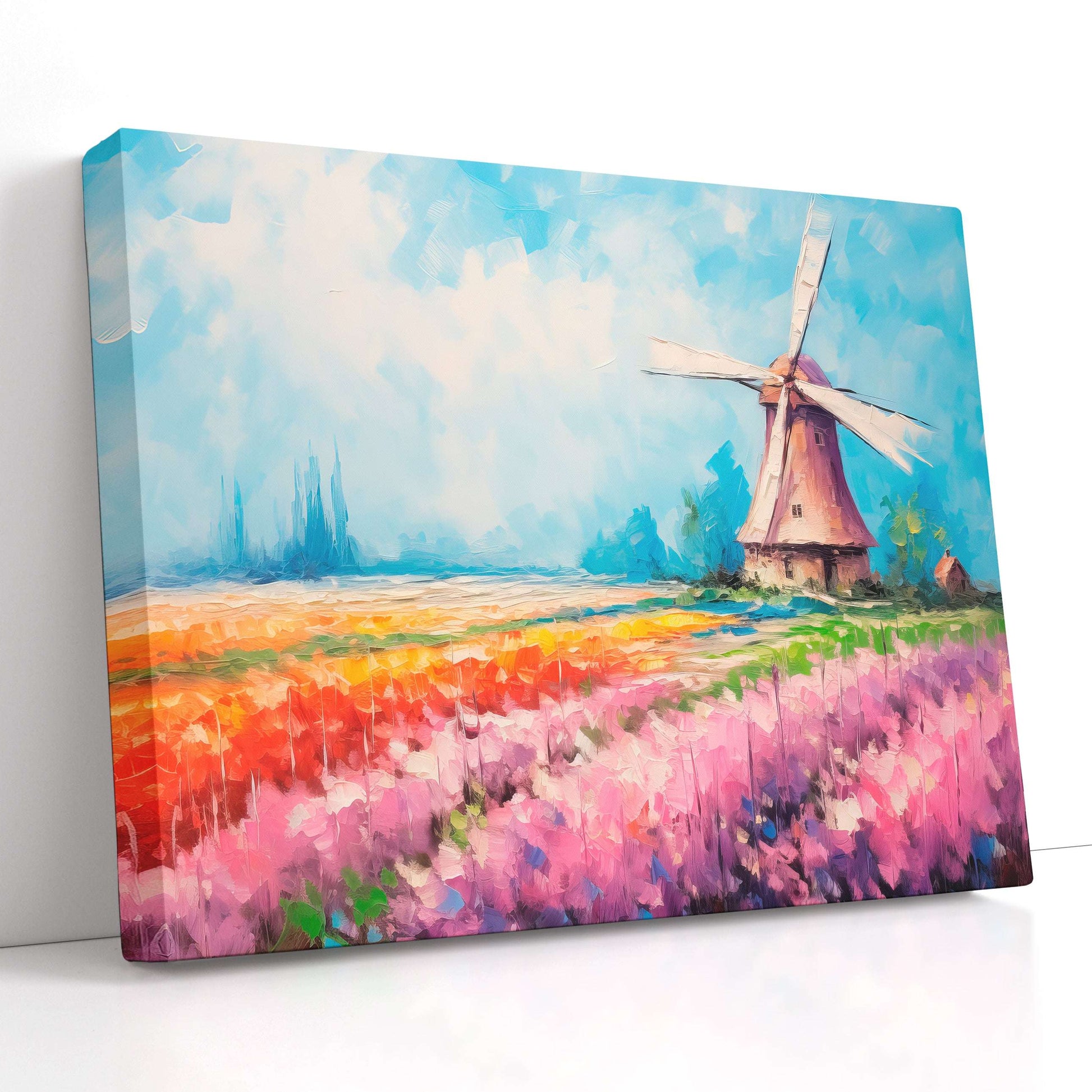 Tulip Field with Windmill - Canvas Print - Artoholica Ready to Hang Canvas Print