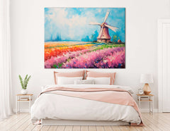 Tulip Field with Windmill - Canvas Print - Artoholica Ready to Hang Canvas Print