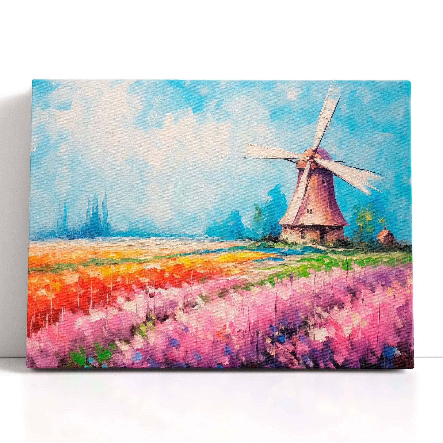 Tulip Field with Windmill - Canvas Print - Artoholica Ready to Hang Canvas Print