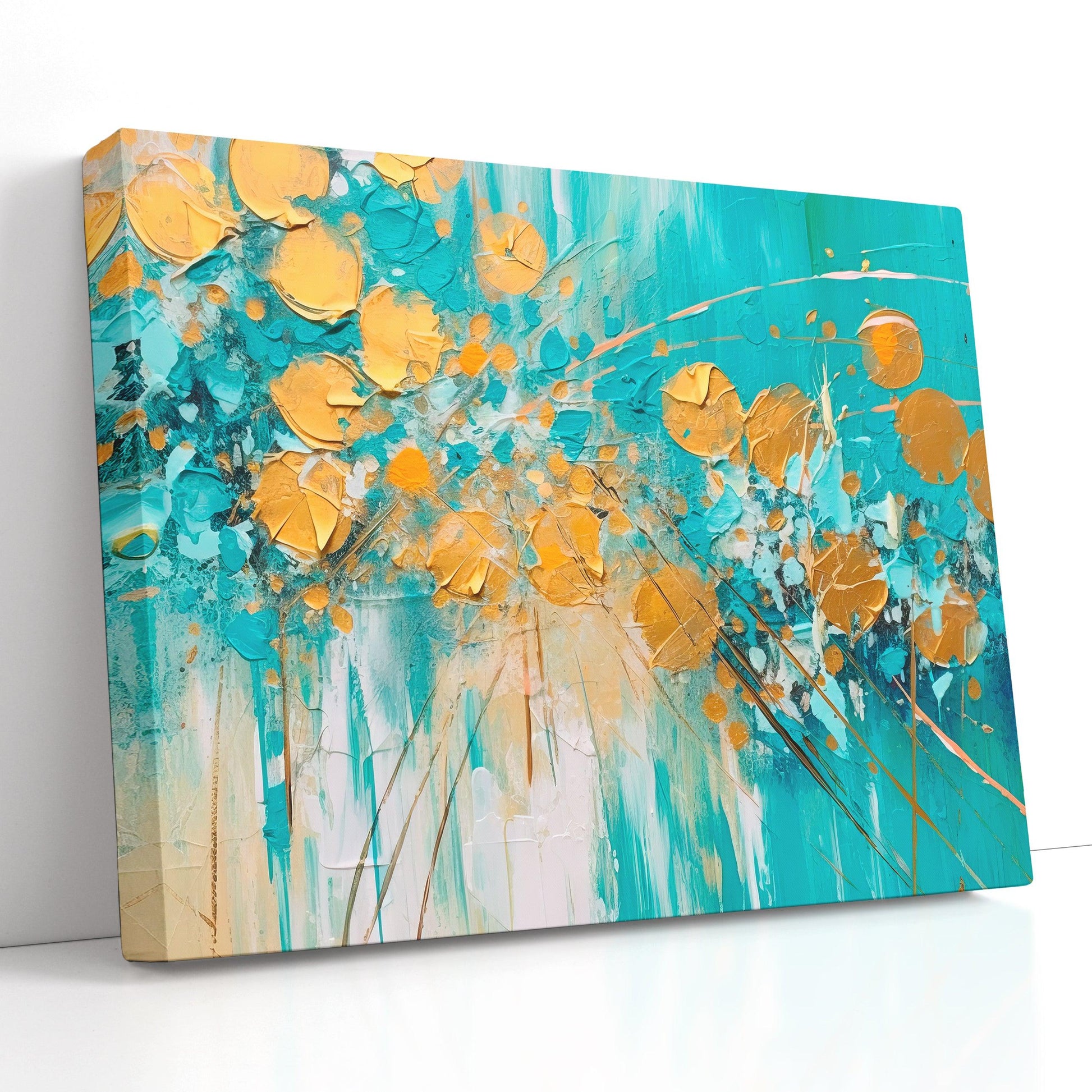 Turquoise and Gold Floral - Canvas Print - Artoholica Ready to Hang Canvas Print