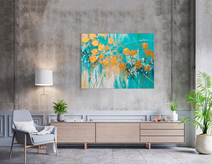 Turquoise and Gold Floral - Canvas Print - Artoholica Ready to Hang Canvas Print