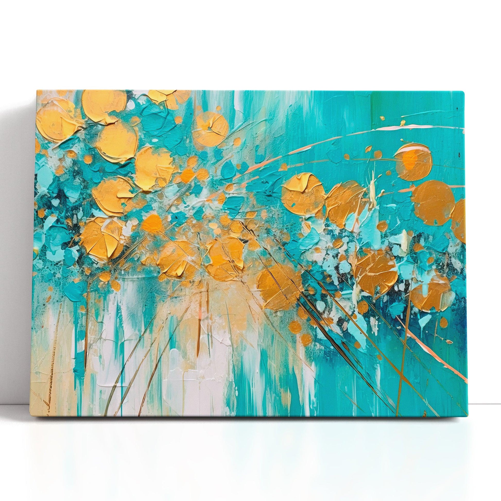 Turquoise and Gold Floral - Canvas Print - Artoholica Ready to Hang Canvas Print