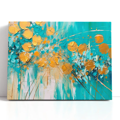 Turquoise and Gold Floral - Canvas Print - Artoholica Ready to Hang Canvas Print