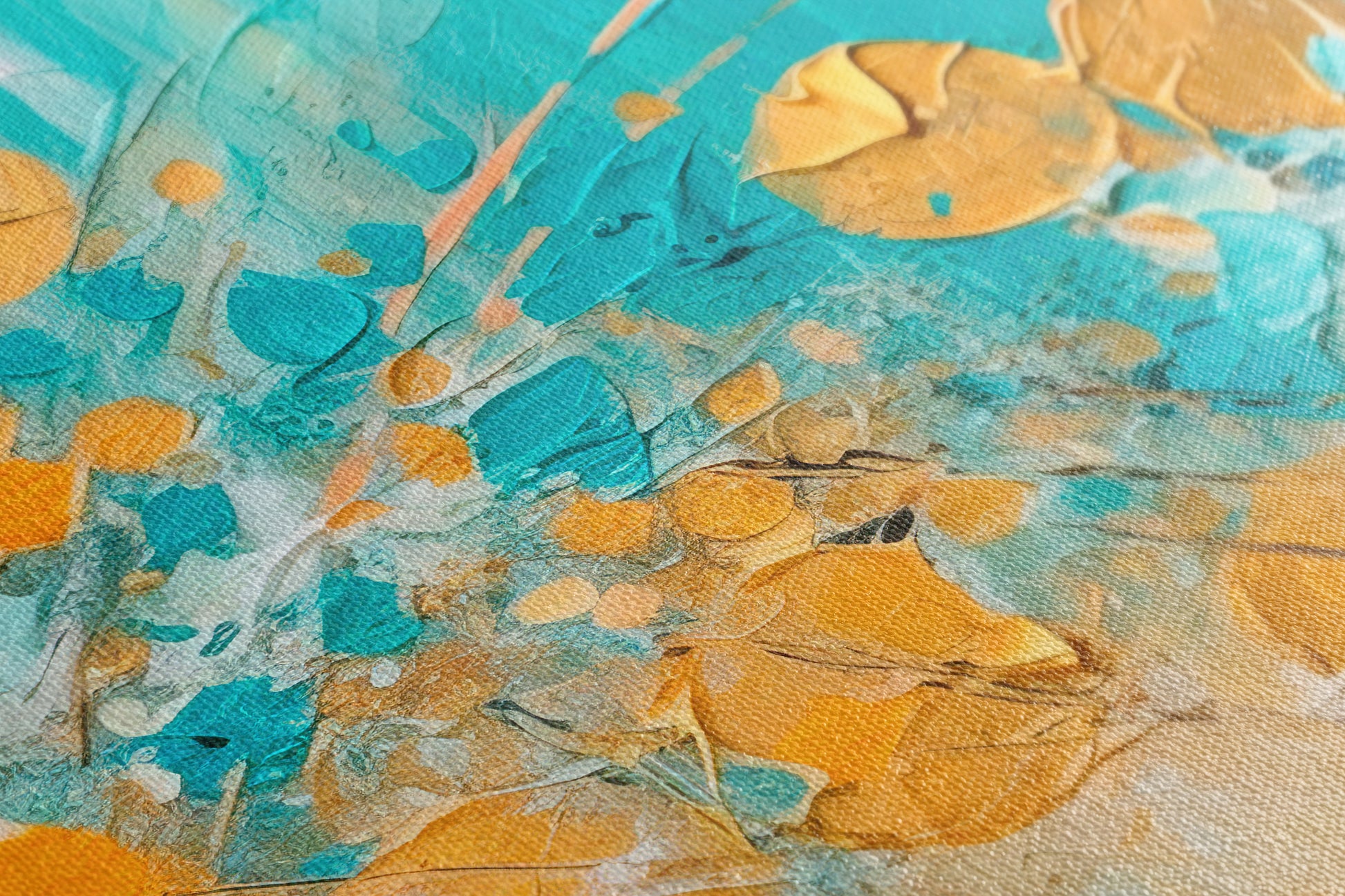 Turquoise and Gold Floral - Canvas Print - Artoholica Ready to Hang Canvas Print