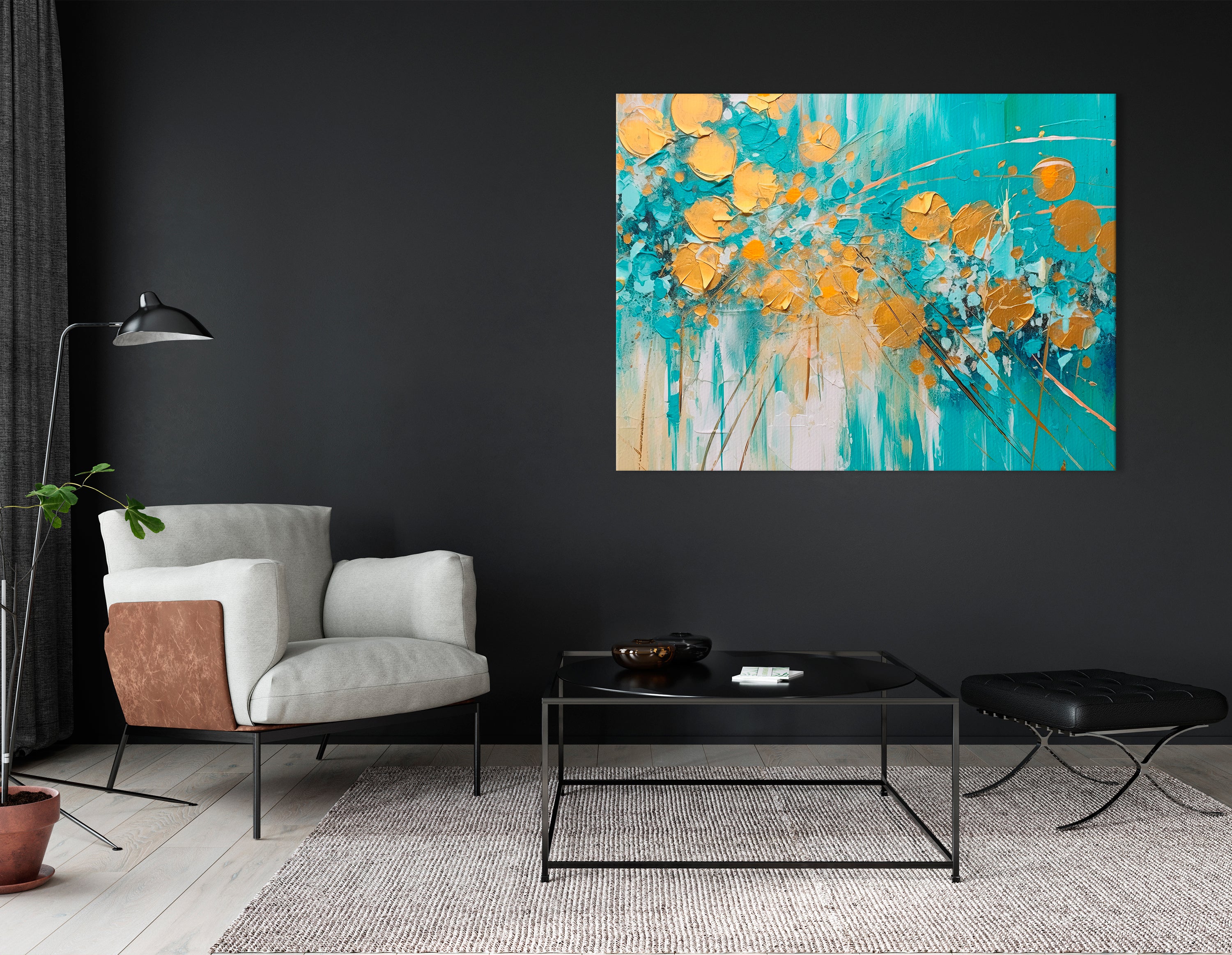 Turquoise and Gold Floral - Canvas Print - Artoholica Ready to Hang Canvas Print