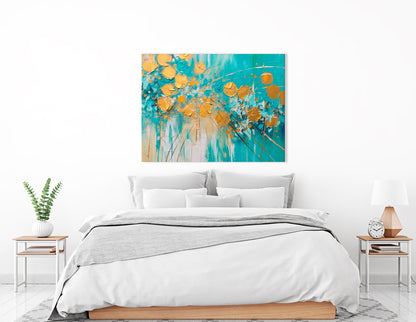 Turquoise and Gold Floral - Canvas Print - Artoholica Ready to Hang Canvas Print