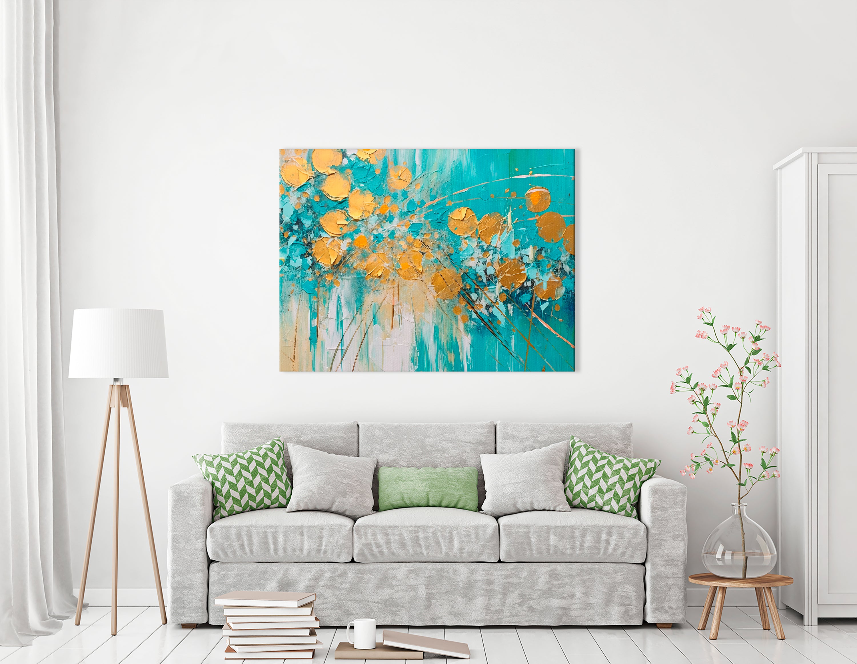 Turquoise and Gold Floral - Canvas Print - Artoholica Ready to Hang Canvas Print