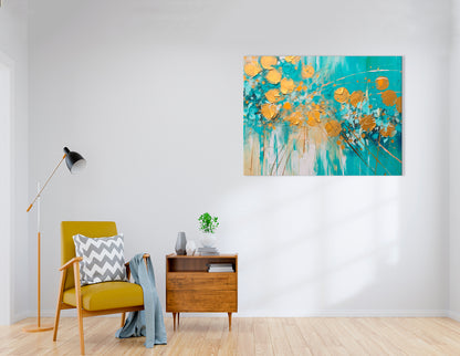 Turquoise and Gold Floral - Canvas Print - Artoholica Ready to Hang Canvas Print