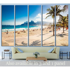 Dois Irmãos Mountains Canvas Art - Panoramic Beach View DecorThis canvas print showcases the iconic Ipanema Beach in Rio de Janeiro, with its vibrant atmosphere and scenic views of the Dois Irmãos mountains. The bustling beach scene with its clear blue sk
