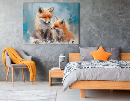 Two Fox Pups in Snow - Canvas Print - Artoholica Ready to Hang Canvas Print