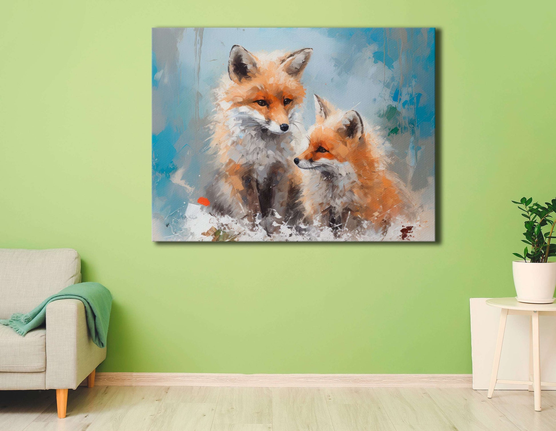 Two Fox Pups in Snow - Canvas Print - Artoholica Ready to Hang Canvas Print