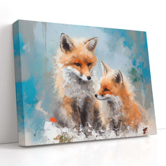 Two Fox Pups in Snow - Canvas Print - Artoholica Ready to Hang Canvas Print