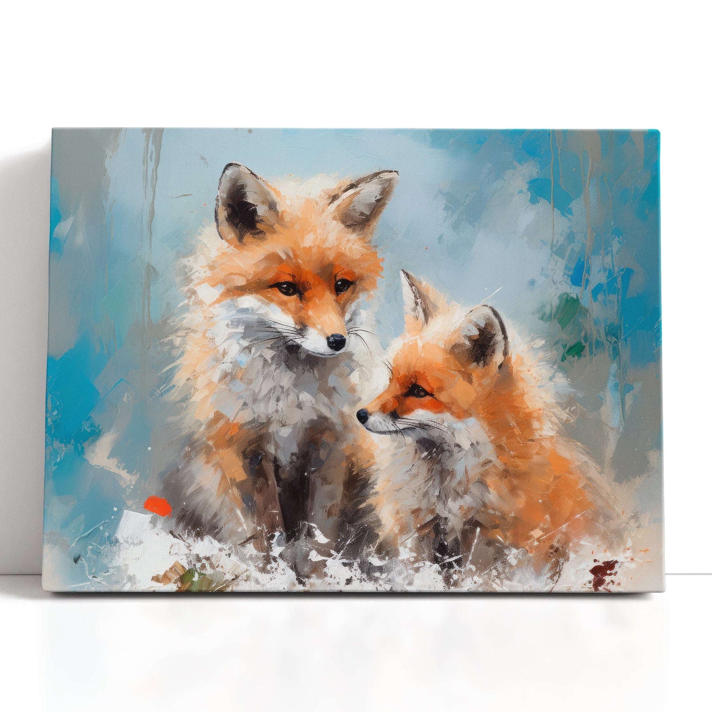 Two Fox Pups in Snow - Canvas Print - Artoholica Ready to Hang Canvas Print