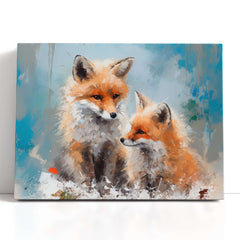 Two Fox Pups in Snow - Canvas Print - Artoholica Ready to Hang Canvas Print