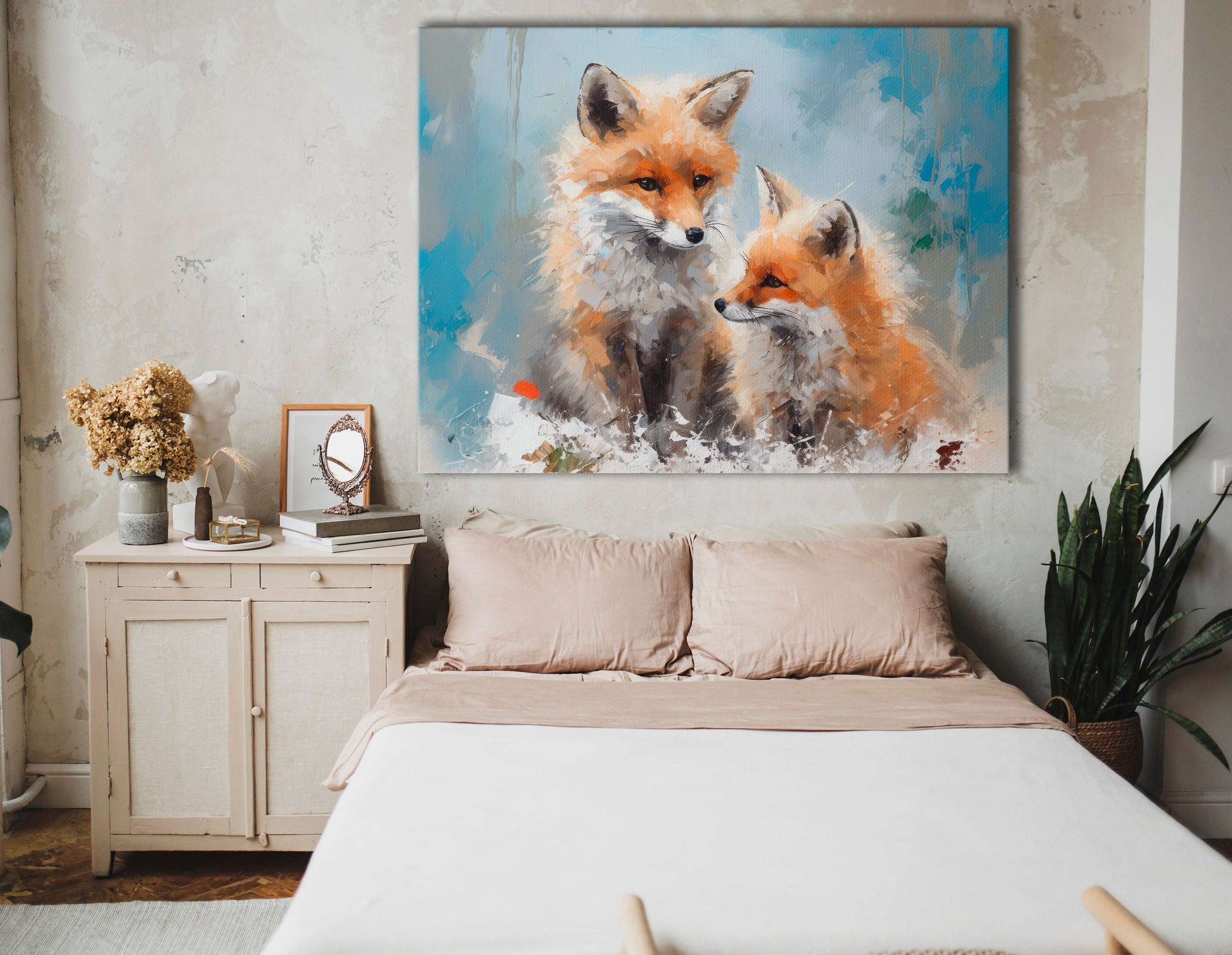 Two Fox Pups in Snow - Canvas Print - Artoholica Ready to Hang Canvas Print