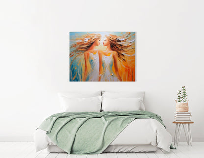 Two Girls at Sunrise in Wheat Field - Canvas Print - Artoholica Ready to Hang Canvas Print