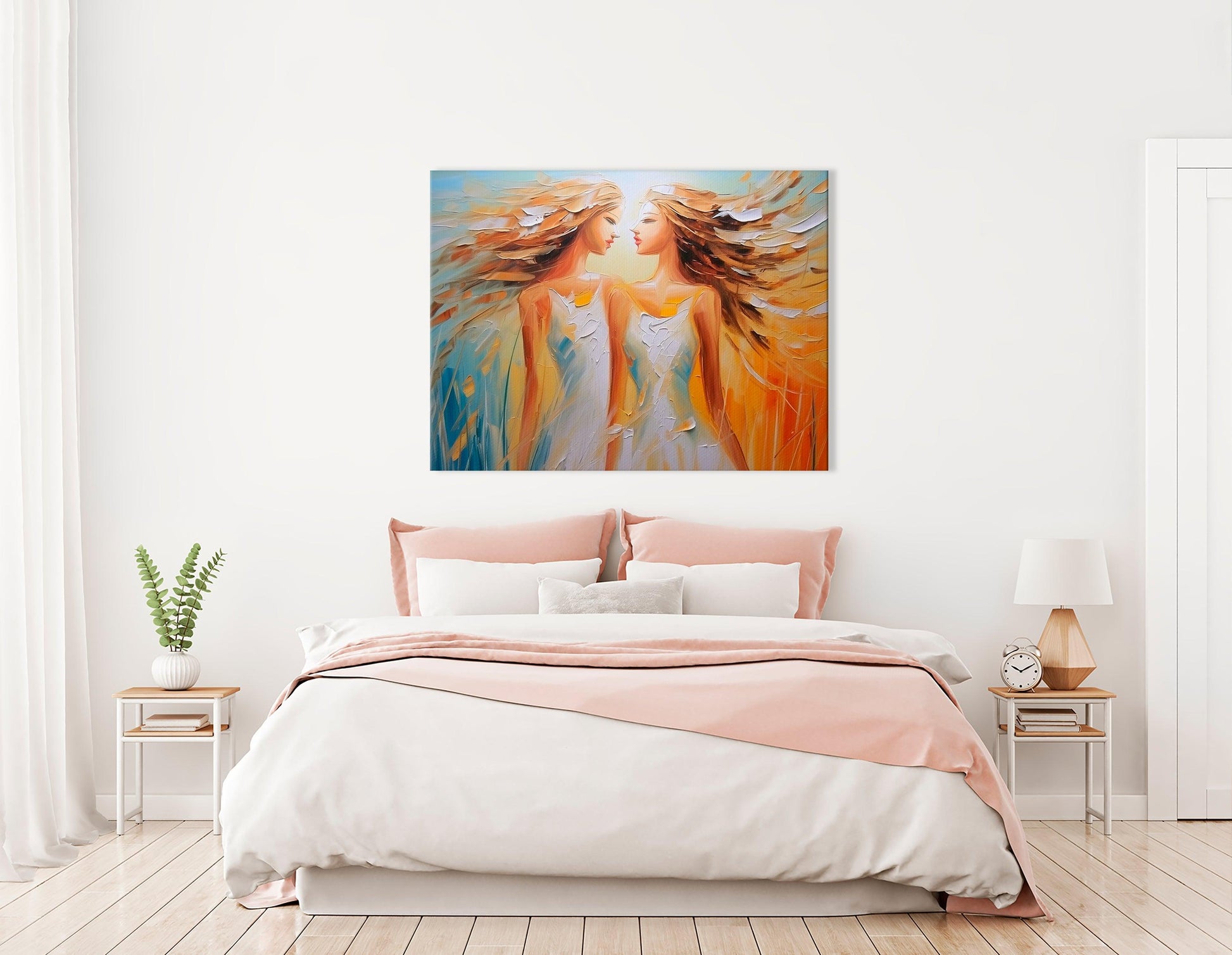 Two Girls at Sunrise in Wheat Field - Canvas Print - Artoholica Ready to Hang Canvas Print