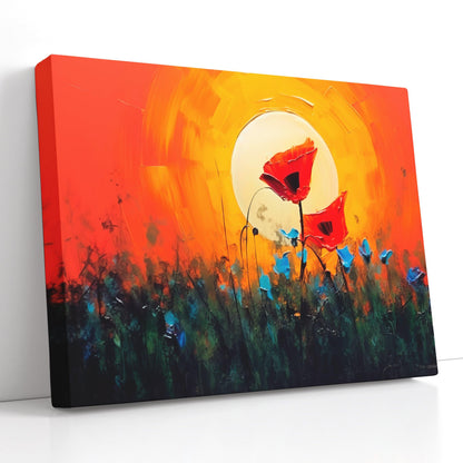 Two Red Poppies Against a Vivid Sunlit Sky - Canvas Print - Artoholica Ready to Hang Canvas Print