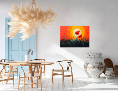 Two Red Poppies Against a Vivid Sunlit Sky - Canvas Print - Artoholica Ready to Hang Canvas Print